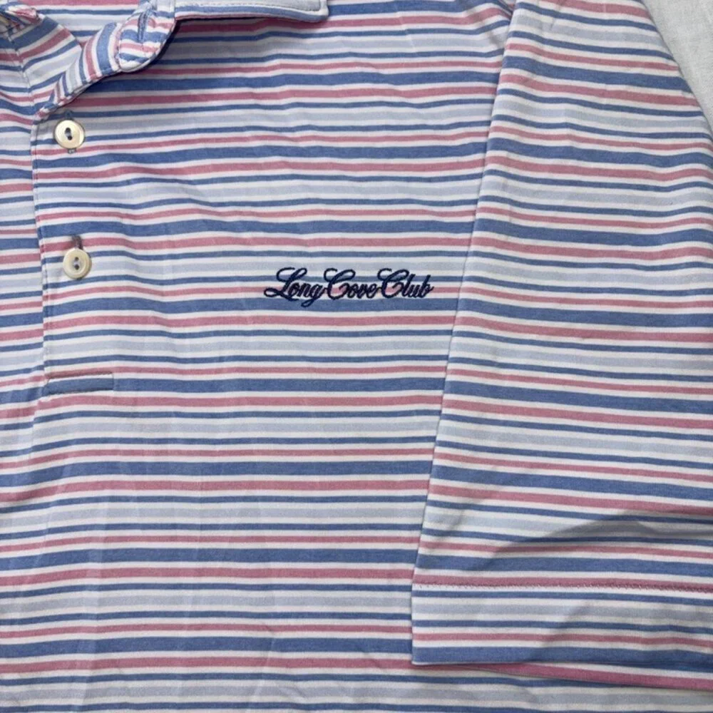 Peter Millar Summer Comfort Blue and Pink Stripe Short Sleeve Polo size Large